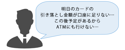 明日のカードの引き落とし金額が口座に足りない…この後予定があるからATMにも行けない…