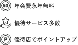 年会費永年無料 優待サービス多数 優待店でポイントアップ