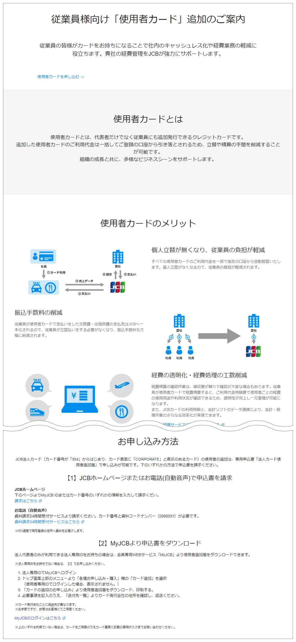 従業員様向け「使用者カード」についての詳細を確認できます。