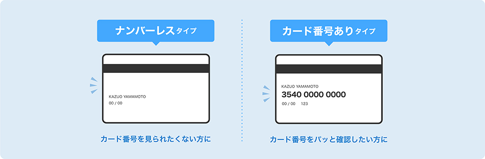 ナンバーレスタイプ カード番号を見られたくない方に カード番号ありタイプ カード番号をパッと確認したい方に