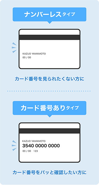 ナンバーレスタイプ カード番号を見られたくない方に カード番号ありタイプ カード番号をパッと確認したい方に