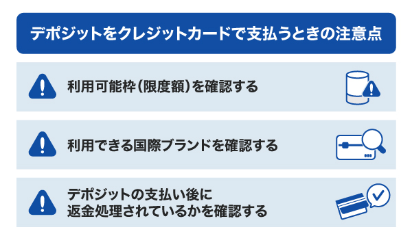 デポジットをクレジットカードで支払うときの注意点